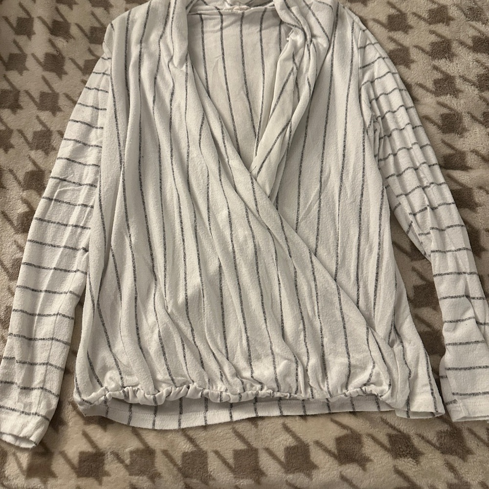 Pinkblush Cream Wrap Blouse with V-Neckline and Long Sleeves
